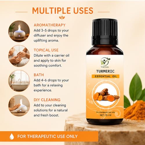 Image of VIRTUAL Turmeric Essential Oil 15ml Pure Aromatherapy Essential Oil for Diffuser Massage Spa Relaxation Home Fragrance and Wellness