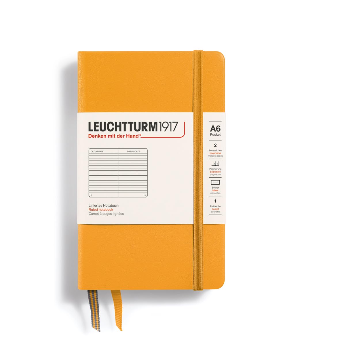 LEUCHTTURM1917 365627 Notebook Pocket (A6), Hardcover, 187 Numbered Pages, Rising Sun, Ruled