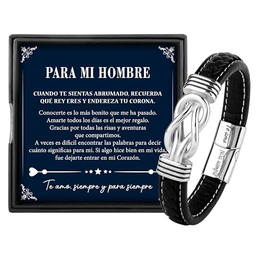 Rebundex Regalos Originales para Hombre Pulsera Cuero Plata, Regalo para Hombre Novio Aniversario Pareja Navidad San Valentin