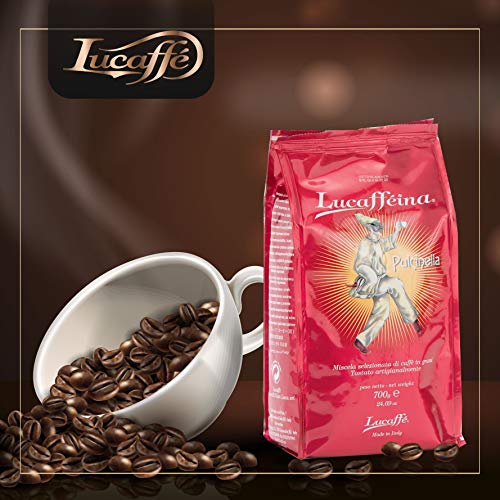 LUCAFFÈ PULCINELLA Granos de café Bolsa de ahorro de aroma de 700gr, café energético, mezcla arábica tostada napolitana…