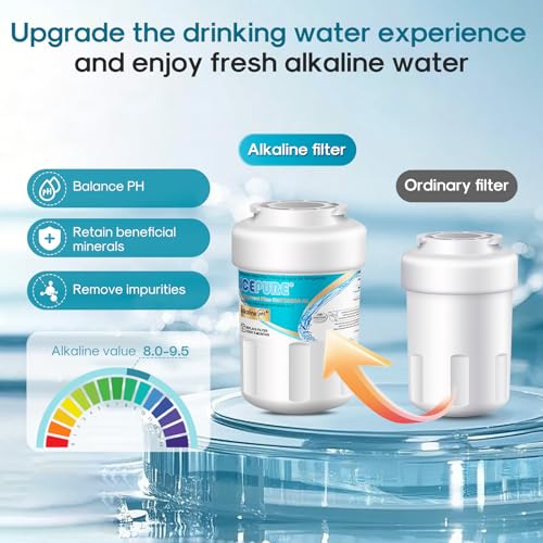Image of ICEPURE Alkaline RWF0600A-AL Refrigerator Water Filter Replacement for GE MWF, MWFA, MWFINT, MWFP, GWF, 46-9991, Kenmore 9991, WFC1201, GSE25GSHECSS, GSH25JSDDSS, GSHS6LGBBHSS, Enhances PH, 4Pack