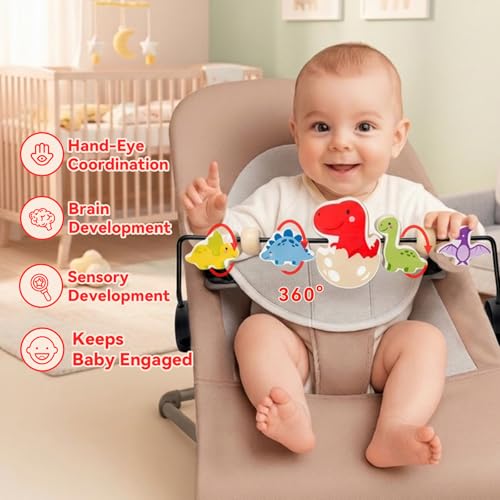 Kinhzrude Zabawka dla niemowląt, kompatybilna z BabyBjorn, huśtawka Balance Soft & Bliss, obrotowy drewniany łuk do zabawy dla niemowląt, zabawka rozwojowa sensoryczna (kolorowy dinozaur)