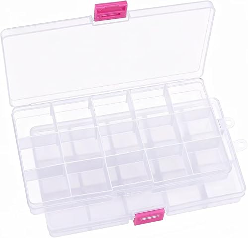 Vista 18 de IOOLEEM Caja organizadora de cuentas de plástico con 18 rejillas ajustables, caja organizadora de almacenamiento, divisores para manualidades