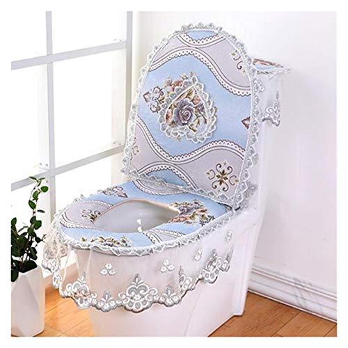 Toile Sitzauflagen 3 Stück/Set Toilettensitzabdeckung Combo Europäische Spitze WC-Sitzkissen Haushaltstoilettensitz Zipper Sitz Waschmaschine Winter U-förmig WC-Sitz (Color : Lavender) – Bild 7