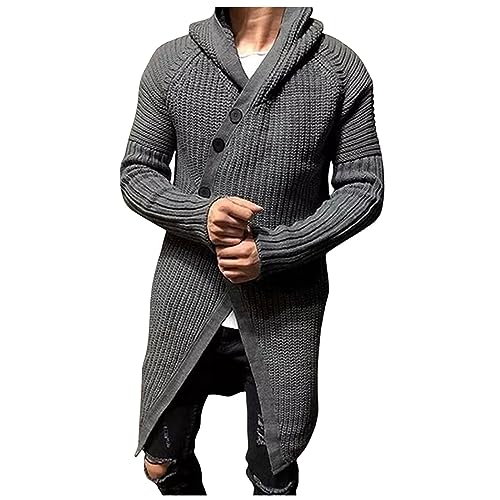 Mens Cardigan Sweater Shawl Collar Cardigan Casual Cable Knit Open Front Ribbed Long Winter Sweaters