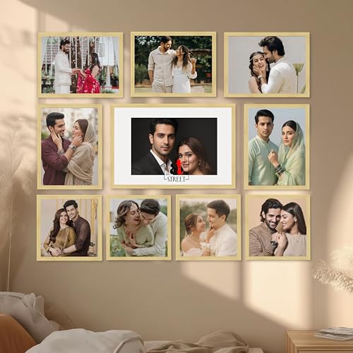 Image of Art Street Photo Frame Set of 10 Beige Wall Decor Collage Display Hanging Family Picture Frames Gallery Collection Decor Items Wall Mount Frames Birthday Anniversary, 8x8, 8x12 and 12x16 In