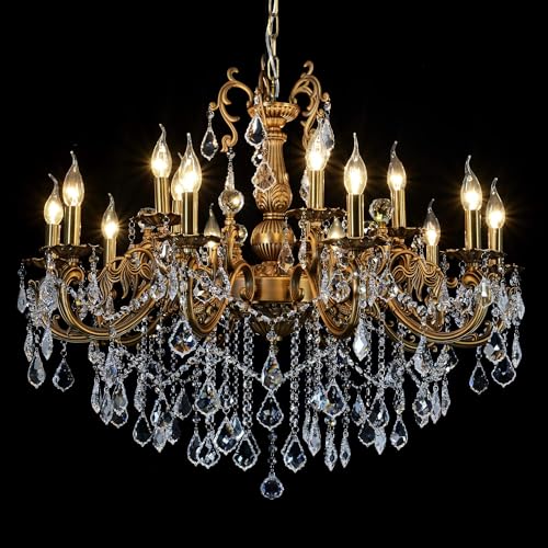 MEEROSEE Crystal Chandeliers Contemporary Chandelier Island Lighting 15 Lights Candle Pendant Ceiling Light Fixture for Dining Room Living Room Kitchen Bedroom Hallway Entry D35.4