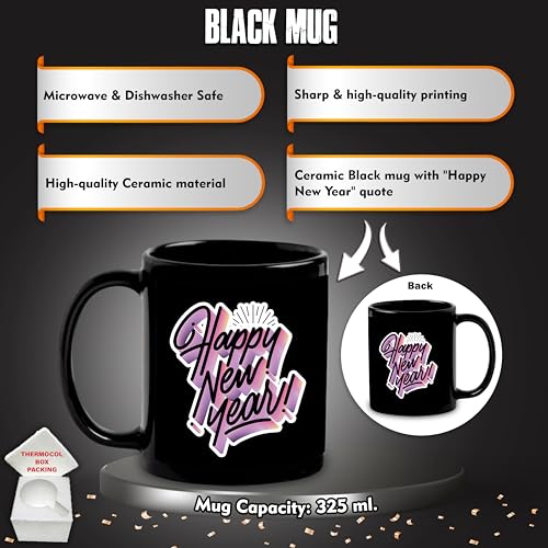 Image of SAVRI New Year Gift Hamper - Leather Diary and Black Patch Mug with Happy New Year Quote - Ideal Gifts for Employees, Corporate Use, Men, Women, Teachers, College, and School (Brown)