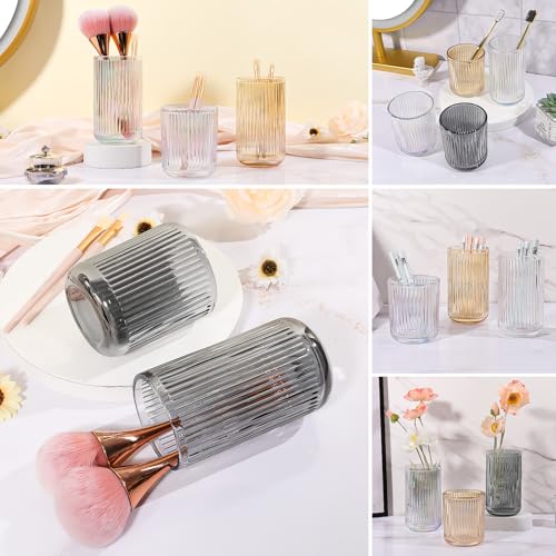 Image of DASITON Makeup Brush Holder Organizer, Crystal Glass Makeup Brushes Storage Holder, Vintage Make Up Brush Cup for Vanity, Pen Pencil Holder for Desk, Toothbrush Holders for Bathroom (Grey L)
