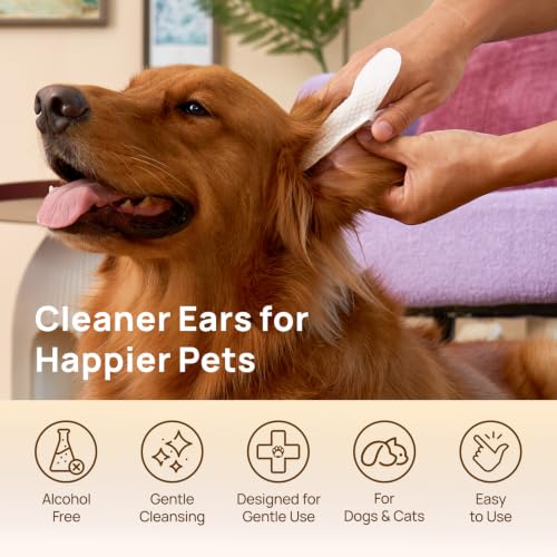 Image of HICC PET Ear Cleaner Finger Wipes for Dogs & Cats, Unscented, 50 Count | Removes Ear Dander, Dirt & Debris for Fresher Ears, Gentle Extra-Large Finger Wipes for Daily Ear Cleaning
