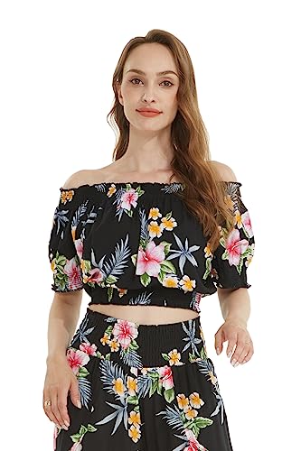 Image of Family Matching Hawaiian Clothes, Hibiscus Black | Black Hibiscus Print • Soft Rayon Fabric • Family Matching Outfits • Vacation Ready • Luau Party Wear
