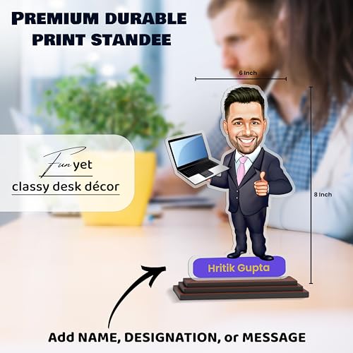 Image of SAVRI Personalized Photo Caricature for Male Employee - Customized Acrylic Standee | Funny & Unique Corporate Gift | Colleagues, Staff, Boss | Birthday, Farewell, Anniversary & Desk Decoration