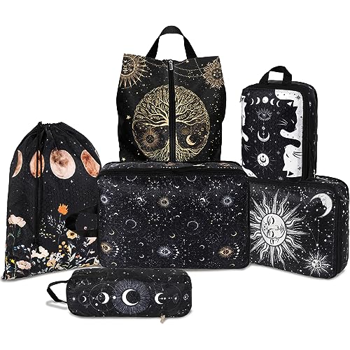 6 Pcs Compression Packing Cubes Waterproof Suitcase Travel Bag Luggage Backpack Organizer Travel Cubes for Packing-Gothic Style