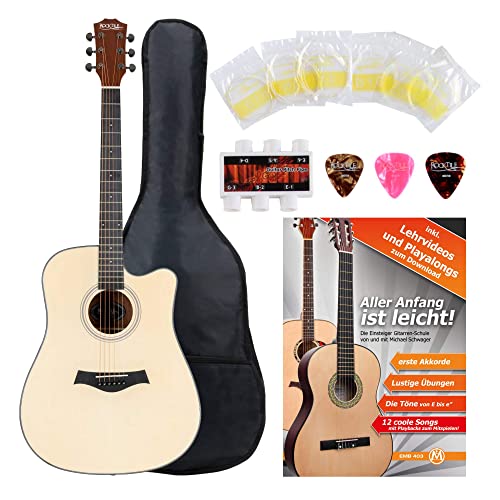 Rocktile WSD-101C NT Guitare acoustique folk, dreadnought Set d’apprentissage - Les Beatles, Paul McCartney, John Lennon, RIngo Starr, George Harrison Rocktile WSD-101C NT Guitare acoustique folk, dreadnought Set d'apprentissage