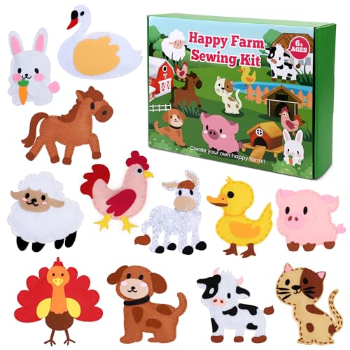 Sewing Kit for Kids Ages 6+, Beginner Felt Sewing Craft Kit, DIY Farm