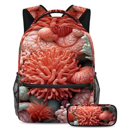 Cartables esthétiques Coraux profonds 67 grand format avec trousse pour enfant
