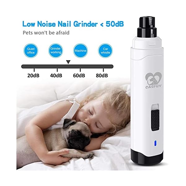 Casfuy dog nail grinder upgraded professional 2 speed electric rechargeable pet nail trimmer painless paws grooming smoothing for small medium large dogs cats white  urban country home decor