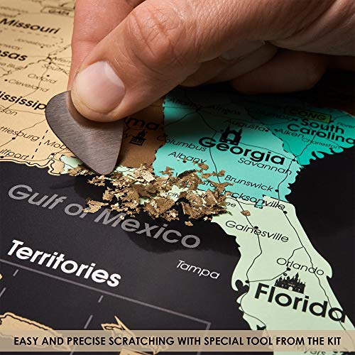 Image of 2 in 1 Gift Set - Scratch off US Map and 63 National Parks Poster - 24x16 Easy to Frame Scratchable United States of America Posters - Globetrotters Wall Map - Black and Gold Travel Tracker