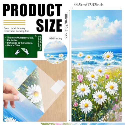 Image of Nuxovilar White Flower Floral Pattern Cling Window Film 17.5x39.3 PVC