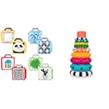 Reversible Soft Sensory Activity Panels, 4Count, Ages 0+ & Stacks of Circles Stacking Ring STEM Learning Toy, Age 6+ Months, Multi, 9 Piece Set