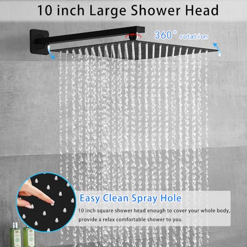 Image of Matte Black Shower System YCAIKOI Wall Mount Shower Faucet Set for Bathroom 10 Inch High Pressure Luxury Shower Head with Handheld, Rough-in Valve Body and Trim Included