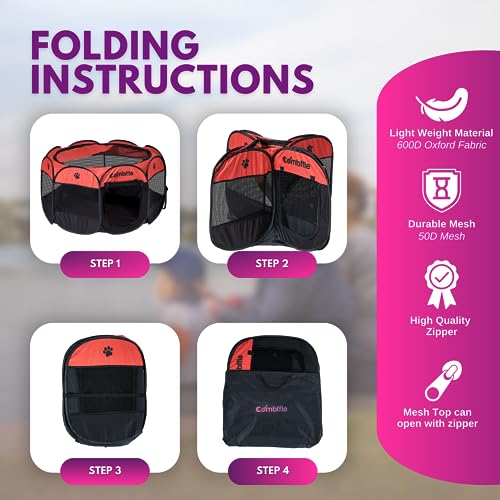Pet Playpen with 3-IN-1 Sofa Bed, Portable and Foldable Dog Playpen for Medium Pets, Removable Zipper Top, Light-Weight Puppy Playpen, Ideal Dog Play Pen Indoors, Outdoors, Red Pet Playpen with 3-IN-1 Sofa Bed, Portable and Foldable Dog Playpen for Medium Pets, Removable Zipper Top, Light-Weight Puppy Playpen, Ideal Dog Play Pen Indoors, Outdoors, Red