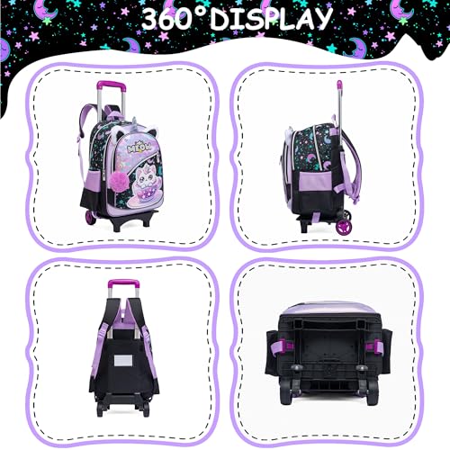 Backpack with Wheels for Girls Rolling Backpack for Kids Travel Backpacks for School Girls Roller Backpacks for Kids Children Elementary Bookbag with Lunch Bag3