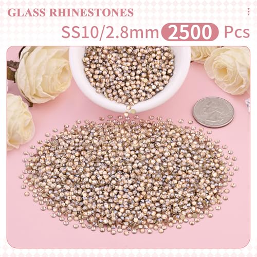 Image of 2500PCS SS10 /2.8mm Crystal Glass Rhinestones for Bedazzling (Golden Shadow) | Flatback Rhinestones for Crafting DIY Nail Art Makeup Decoration, Gems Diomand Charms for Tumbler Shoes Clothing Mug