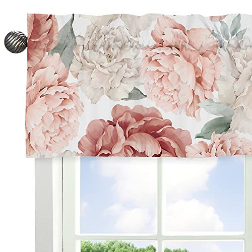 Image of Sweet Jojo Designs Blush Pink Boho Shabby Chic Floral Girl Window Valance Curtain Treatment Baby Nursery Kids Room Kitchen Bathroom Bedroom Off White Bohemian Vintage Garden Watercolor Flower Elegant