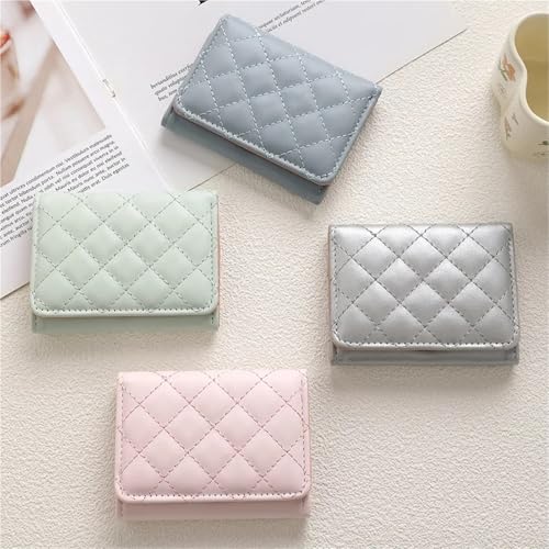 Women Short Wallets PU Leather Female Plaid Purses Leather Card Holder Wallet Woman Wallet Coin Purse Coin Purse(Pink)3