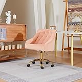 Velvet Fabric Home Office Chair with Gold Metal Legs for Home Office Pink