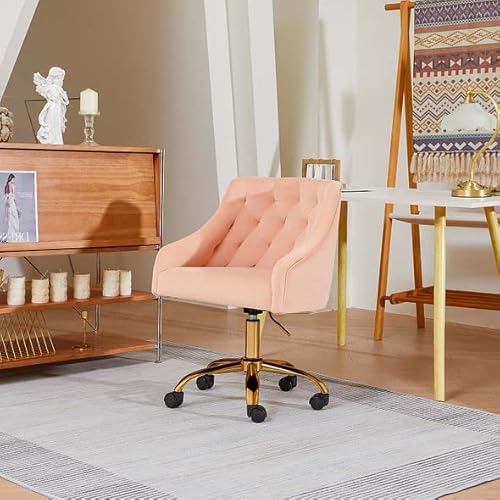 Velvet Fabric Home Office Chair With Gold Metal Legs For Home Office Pink #TOP16