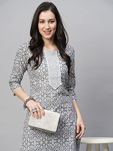 Image of GoSriKi Women's Cotton Blend Printed Straight Kurta With Pant
