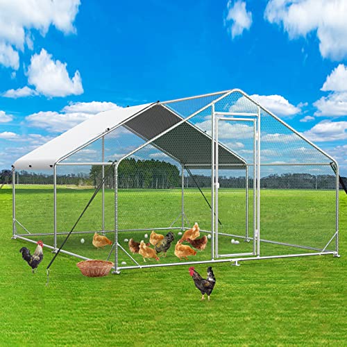 Unovivy Large Metal Chicken Coop Run, Walk-In Poultry Cage Heavy Duty Chicken Runs, Chicken Pen With Waterproof Cover, Ducks Rabbits Habitat Spire Shaped Outdoor Farm Use (60.14 Square Feet) #TOP18