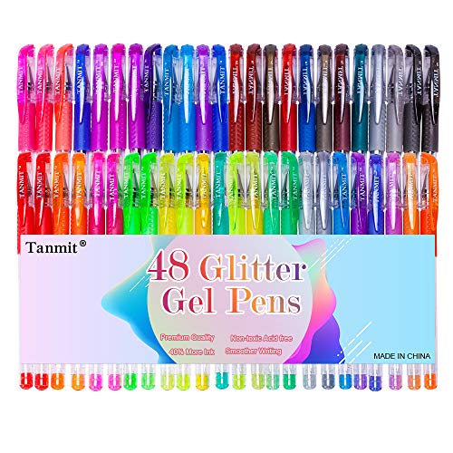 Glitter Gel Pens 48 Colors Glitter Markers Fine Point Colored Gel Pen Set for Adult Coloring Book Doodling Crafting Scrapbooking Drawing Painting