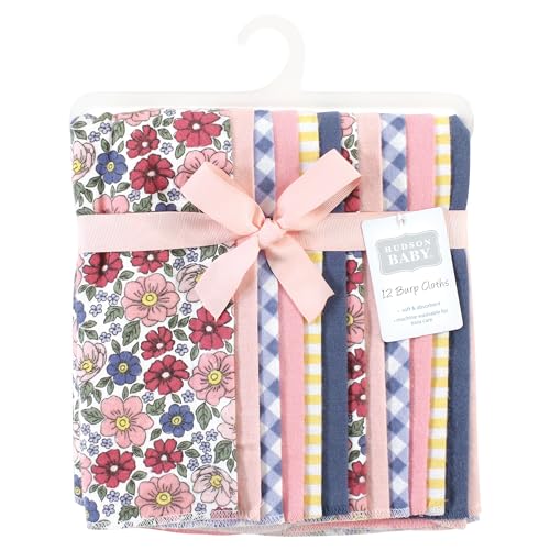 Image of Hudson Baby Unisex Baby Cotton Poly Flannel Burp Cloths Bundle, Pink Blue Pretty Floral, One Size