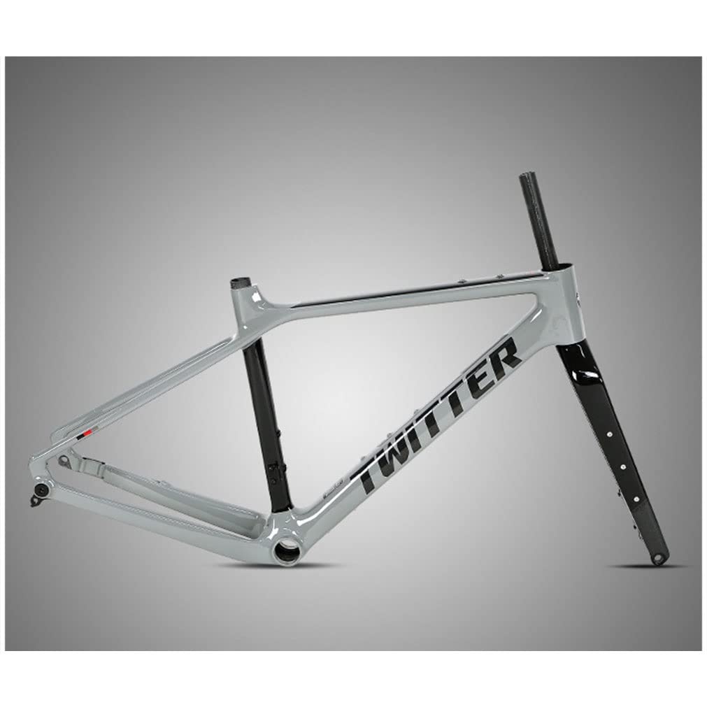 HIMALO 46/49/52/55cm Road Bike Frameset Carbon Fiber Off-Road Racing Frame Thru Axle 100/142mm Disc Brake Frame and Fork Internal Routing(Light Gray,52cm)