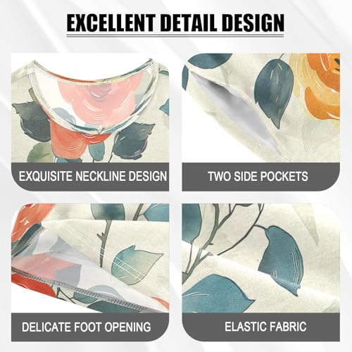 senya Short Sleeve Pajamas Sets Summer Cotton Sleepwear Flower Rose Leaves Yellow4