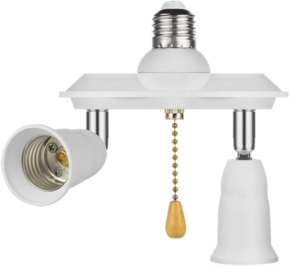 Pull Chain Light Fixture, E26 E27 Pull Chain Light Socket Adapter Converter Splitter 360 Degree Adjustable and 180 Degree Bendable