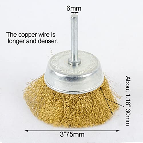 Image of 2PCS Brass Wire Cup Brush Kit for Drill,Crimped Cup Brush with 6mm Shank,0.13mm True Brass Wire,Soft Enough to Cleaning or Deburring with Less Scrach