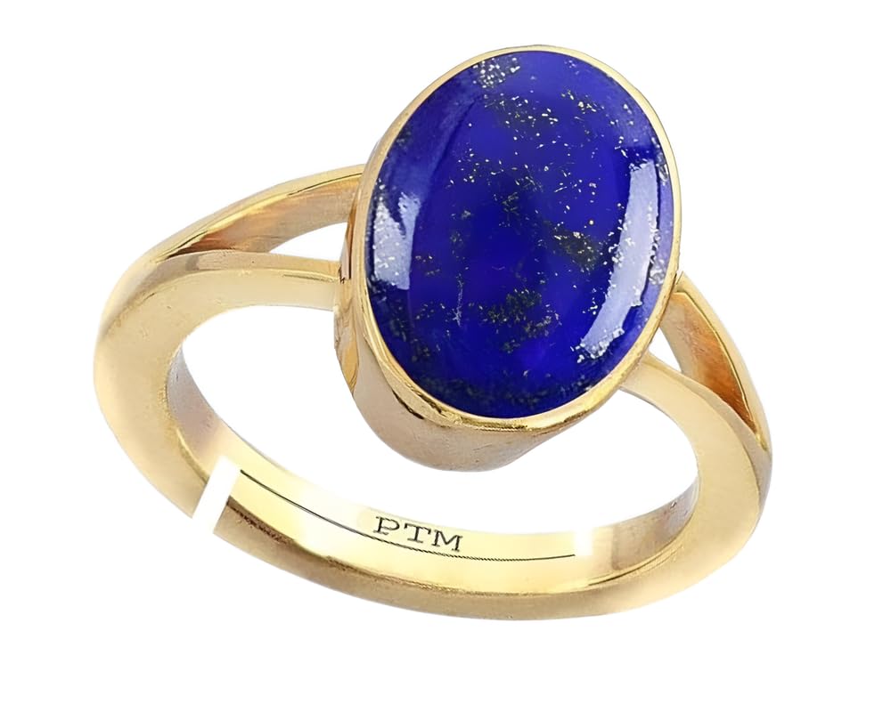 PTM Natural Lapis Lazuli 3.25 to 10.25 Ratti or 3.00 to 9.50 Carat Astrological Certified Gemstone Panchdhatu/5 Metals Gold Plated Adjustable Ring for Men Women