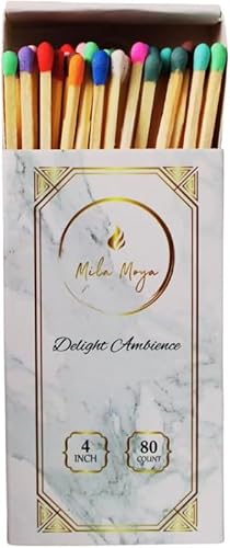 Mila Moya Decorative Wooden Matches 4in/10cm | 80 Count | Long Matches for Candles & Fireplace | Matchsticks with Strick Pad | Artisan Safety Matches