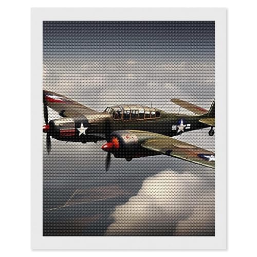 Peinture diamant avion Seconde Guerre mondiale pour salon chic