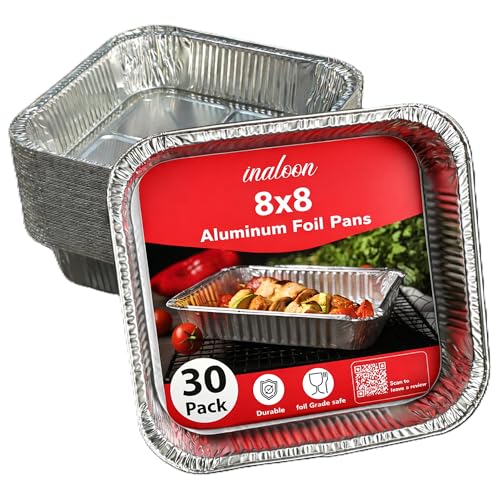 Inaloon 8x8 Aluminium Foil Pans – 30 Pack Disposable Aluminium Pans for Baking, Roasting, Cooking,