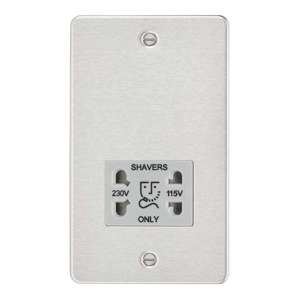 Knightsbridge FP8900BCG Flat Plate Dual Voltage Shaver Socket, Brushed Chrome with Grey Insert, 115/230 V