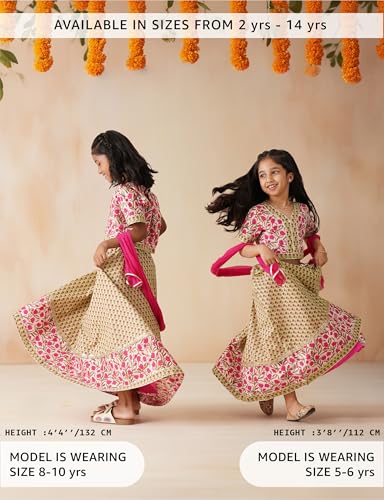 Image of Amazon Brand - Symbol Kids Girls Cotton Readymade Lehenga Choli Set (2 pcs) | Ethnic Wear