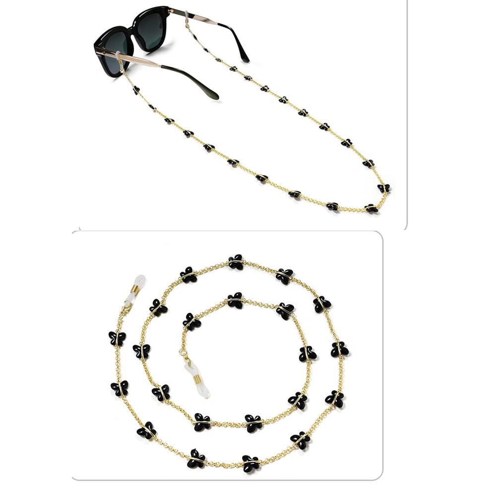 Catene per Occhiali, Catene for Occhiali da Vista, Cinturino for Sole, Catena di Fissaggio for in Stile Farfalla for Donna(Black)