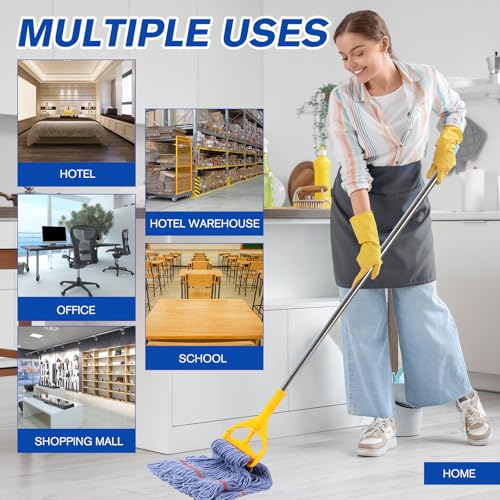 Image of Eccliy 3 Pack Commercial Mop Heads Replacement Heavy Duty 18 oz Loop End Cotton String Wet Mop Refills Washable Absorbent Reusable for Industrial Home Tile Wood Concrete Floor (Blue,Red)