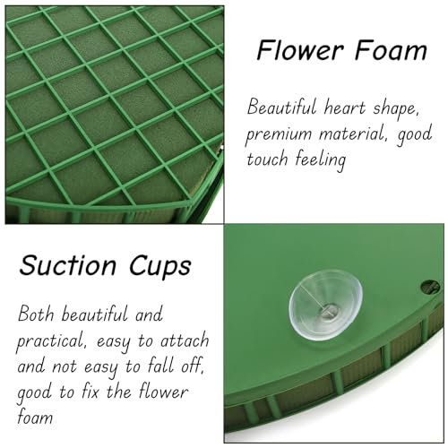 Image of Goaste 4 Pack Heart-Shaped Floral Foams, Large Green Florist Foam with Suction Cup Tray, Wet Flower Mud Blocks, Green Florist Sponge Bricks for Wedding Car Decoration, DIY Flower Arrangement