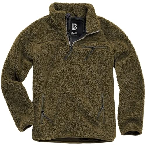 Image of Brandit Individual Wear Men's Teddy Fleece Cold-Weather Outdoor Quarter Zip Jacket with Chin Guard & Wind Protection Strip